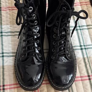 Sincerely Jules Black Patent Combat Boots